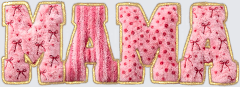 MAMA Pink Bow Pattern Letters with Gold Outline