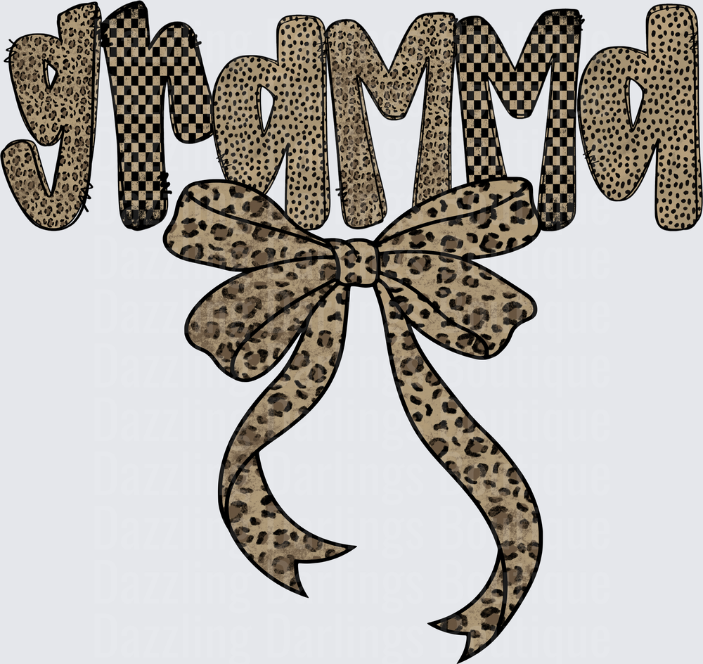 Gramma with Leopard Print Bow and Checkered Pattern Letters
