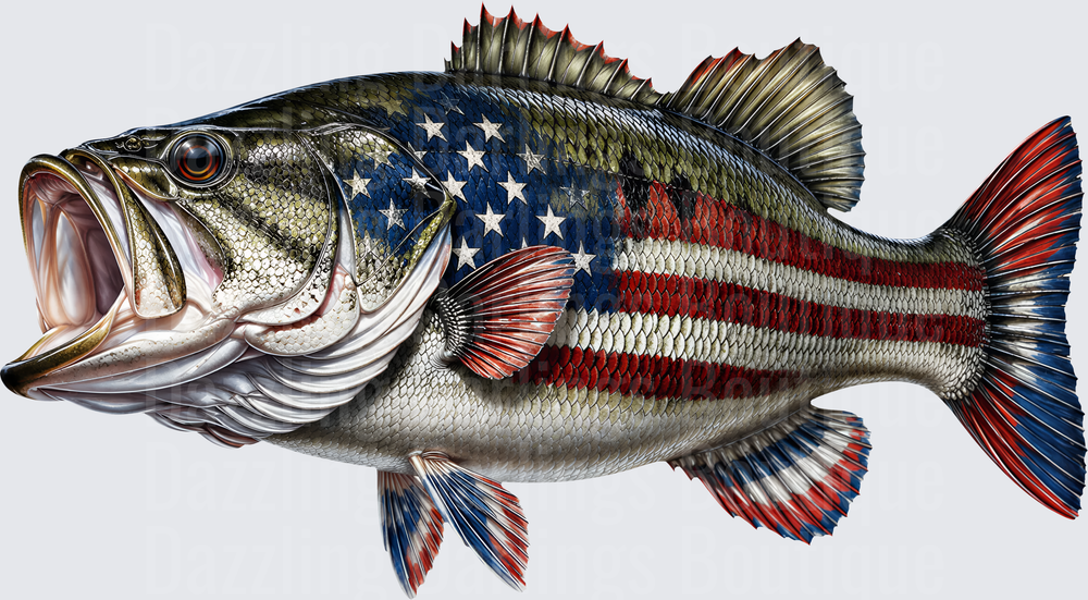 Patriotic Bass Fish with American Flag Stars and Stripes