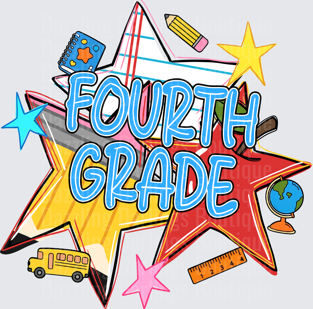 Fourth Grade School Supplies Stars Back to School Design
