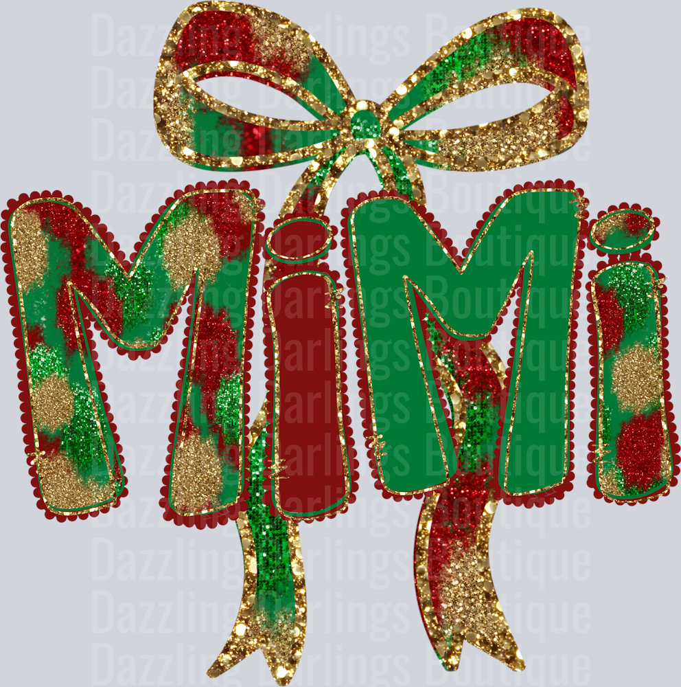 Mimi Christmas Glitter Bow Plaid Letters