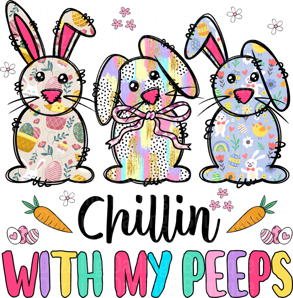 Chillin With My Peeps Easter Bunny Trio with Floral Patterns