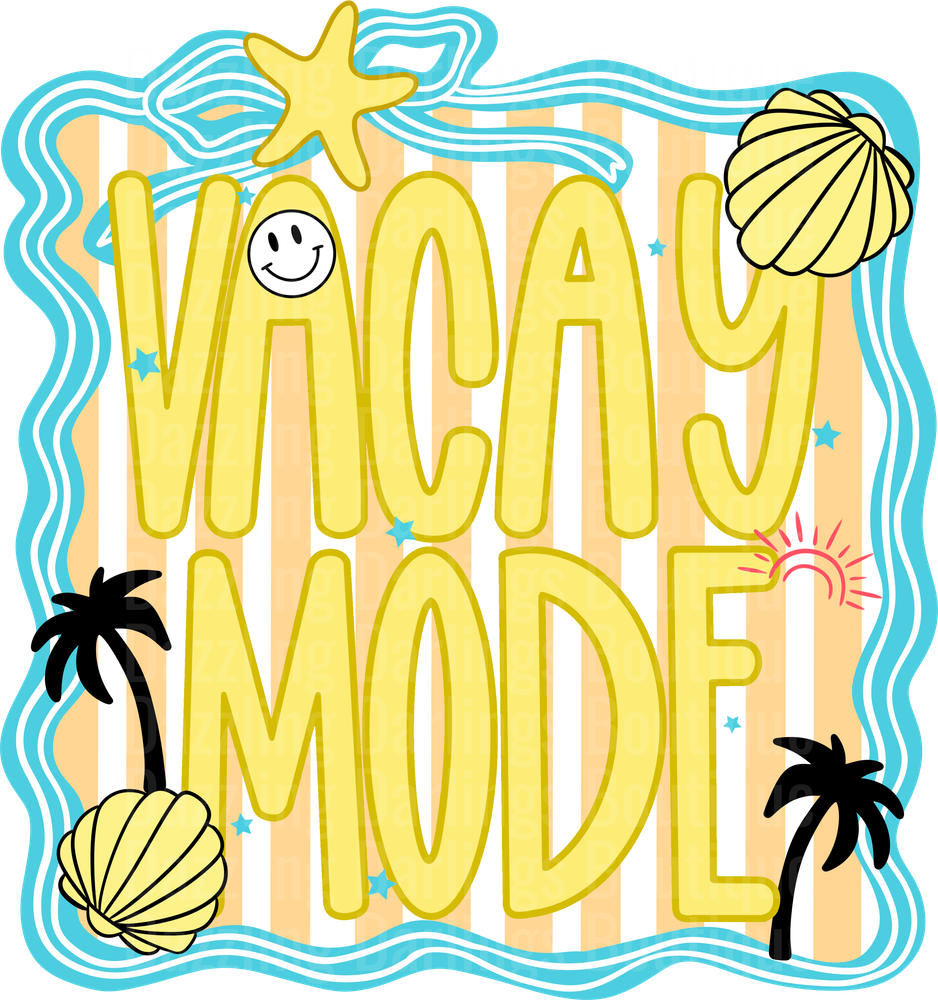Vacay Mode Beach Vibes with Palm Trees Shells and Smiley Face