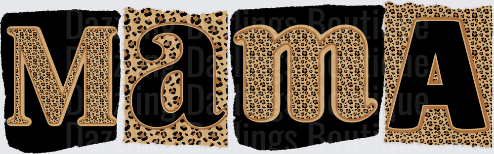 Mama Leopard Print Letters with Black Background Blocks