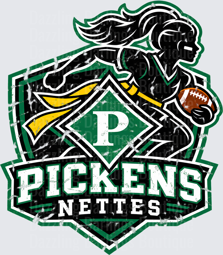 Pickens Nettes Football Girl Shield Logo Distressed Badge