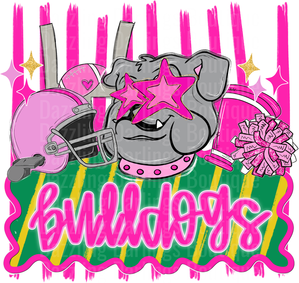 Pink Green Bay Packers Bulldogs Cheerleader Design with Pom Poms