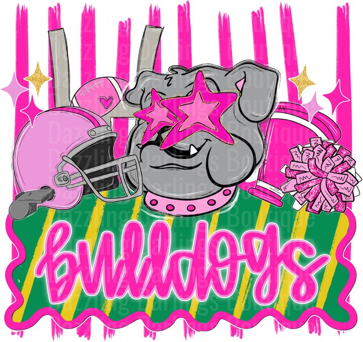 Pink Green Bay Packers Bulldogs Cheerleader Design with Pom Poms
