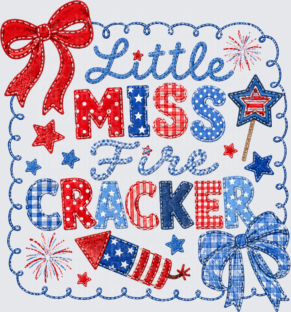 Little Miss Firecracker Patriotic Embroidery Style Fourth of July