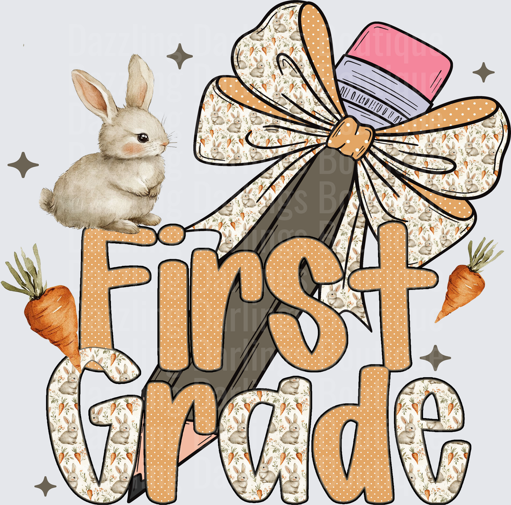First Grade Back to School Bunny with Bow and Carrots