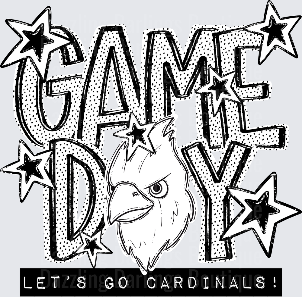 Game Day Let's Go Cardinals Angry Bird Stars Black White