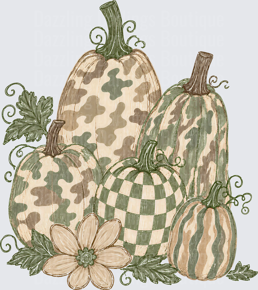 Sage Green Camo Checkered Pumpkin Cluster Fall Harvest