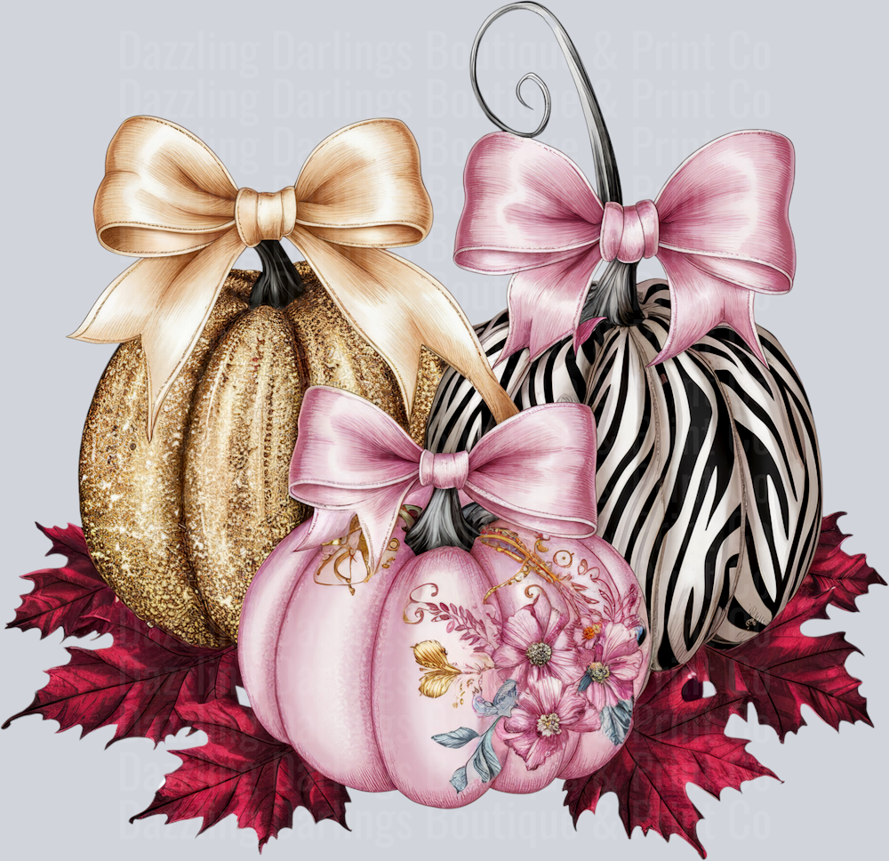 Halloween Fall Pumpkin Pink Zebra Glitter Bows Trio