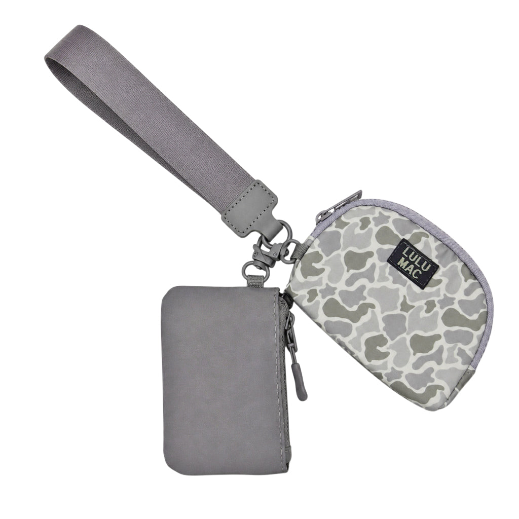 Lulu Mac Double Pouch Wristlet - Grey/White Camo